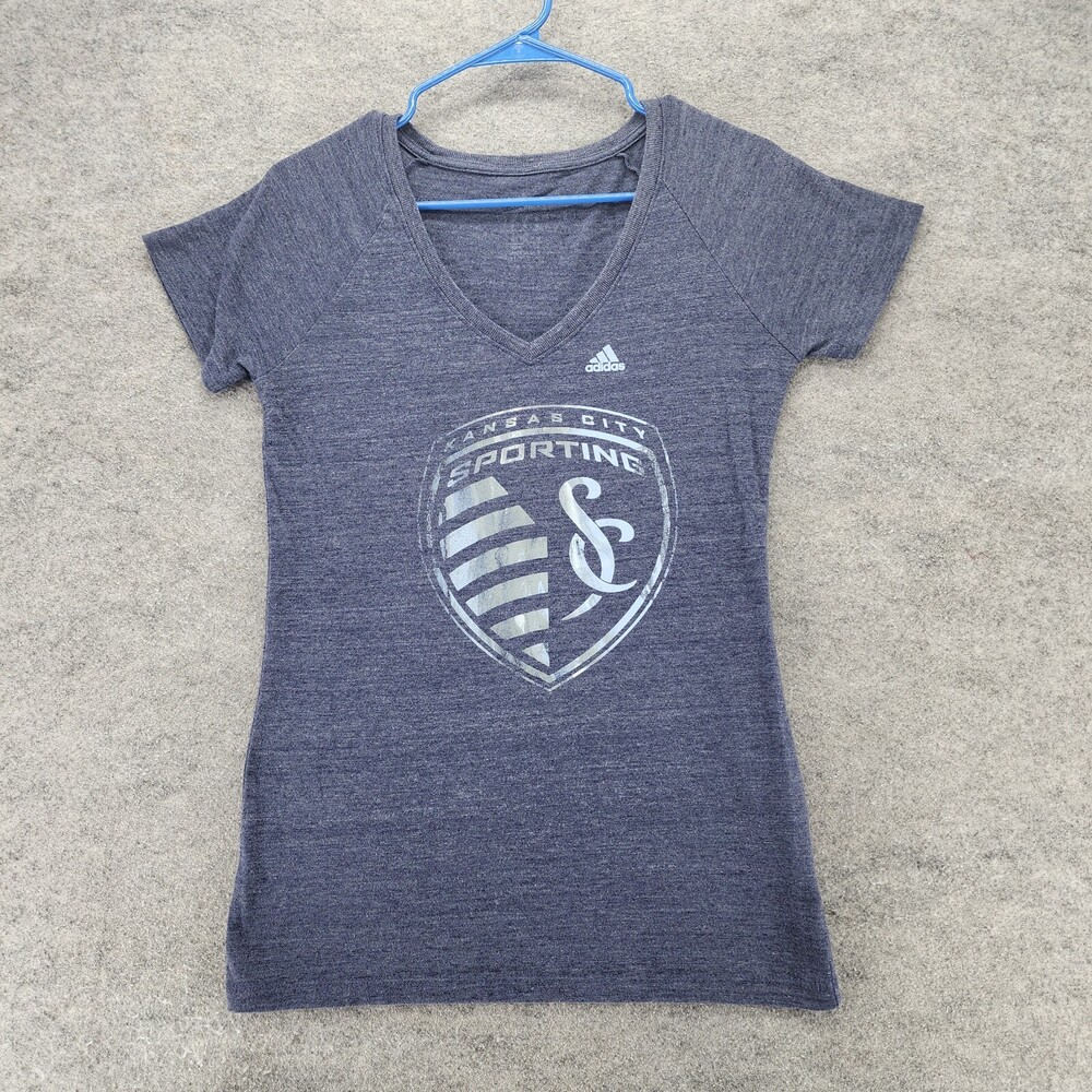 Sporting Kansas City Shirt Womens Medium Adidas V Neck Blue MLS